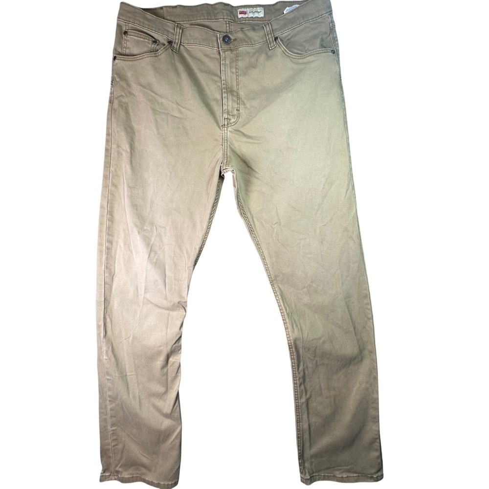 Wrangler Slim Straight Khaki Pants Mens 38x32 Tan Cotton Stretch Workwear 2270